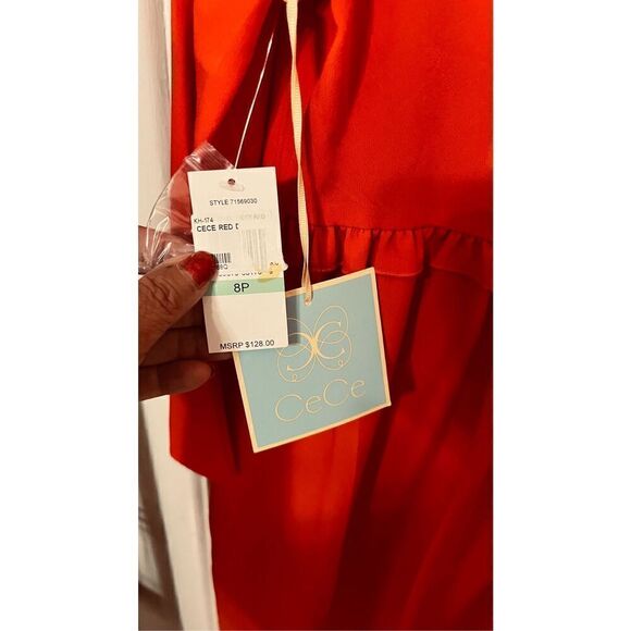 CeCe Cynthia Steffe Carly-L Red Ruffle Front Dress Size 8 Petite - Picture 7 of 10